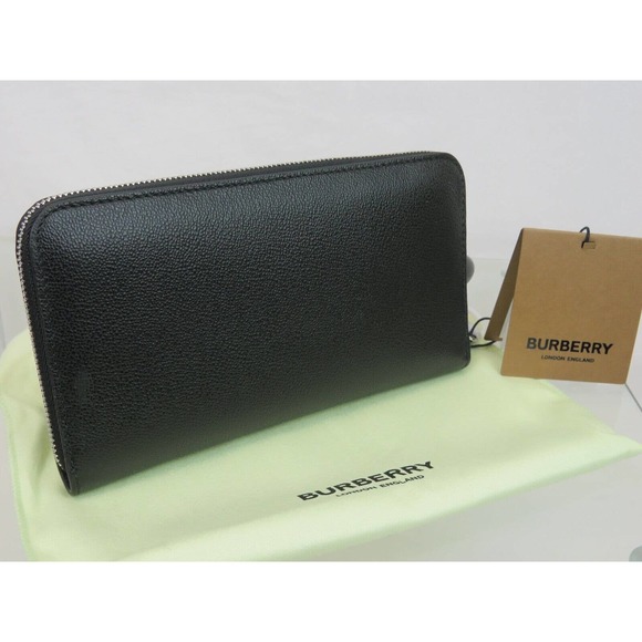 BURBERRY ELMORE BLACK LOGO EMBOSSED LEATHER ZIP AROUND CLUTCH CONTINENTAL WALLET - Picture 3 of 15